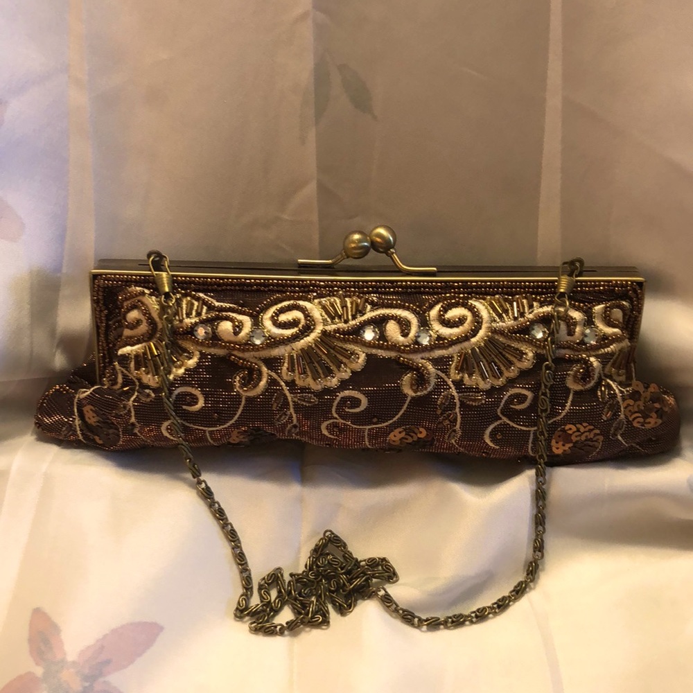 Beaded and Sequined Purse/Bag with Chain Strap 11”x3” w/14” drop